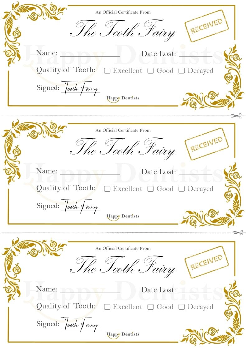 Tooth fairy certificate